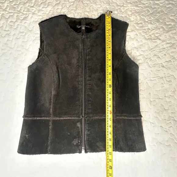 Vintage Suede Shearling Vest Y2K Boho Western Raw Edge Leather Layering Size 8