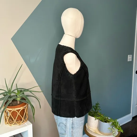 Vintage Suede Shearling Vest Y2K Boho Western Raw Edge Leather Layering Size 8