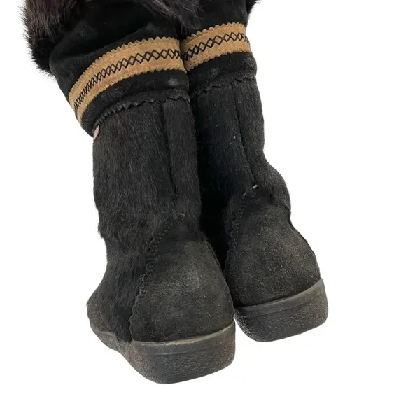 Vintage Tecnica Made in Italy Apres Ski Black Fur Winter Boots Size 39/8.5