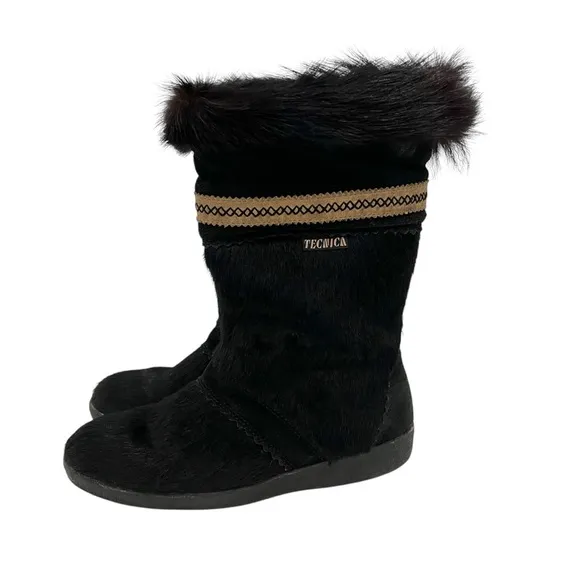 Vintage Tecnica Made in Italy Apres Ski Black Fur Winter Boots Size 39/8.5