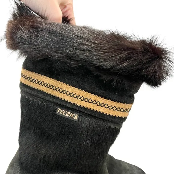 Vintage Tecnica Made in Italy Apres Ski Black Fur Winter Boots Size 39/8.5
