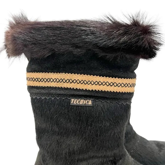 Vintage Tecnica Made in Italy Apres Ski Black Fur Winter Boots Size 39/8.5