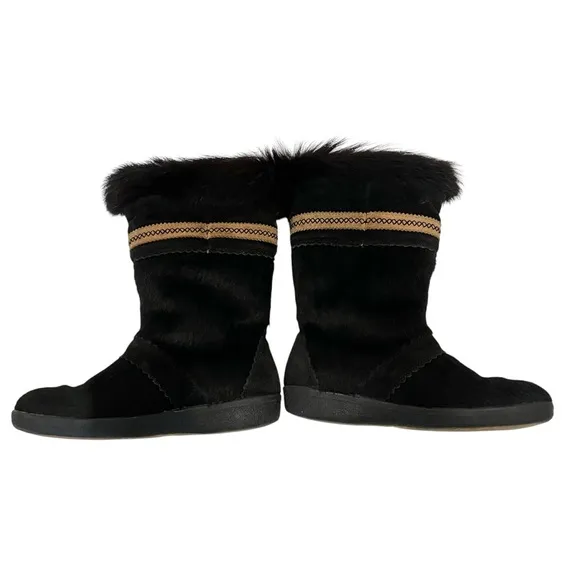 Vintage Tecnica Made in Italy Apres Ski Black Fur Winter Boots Size 39/8.5