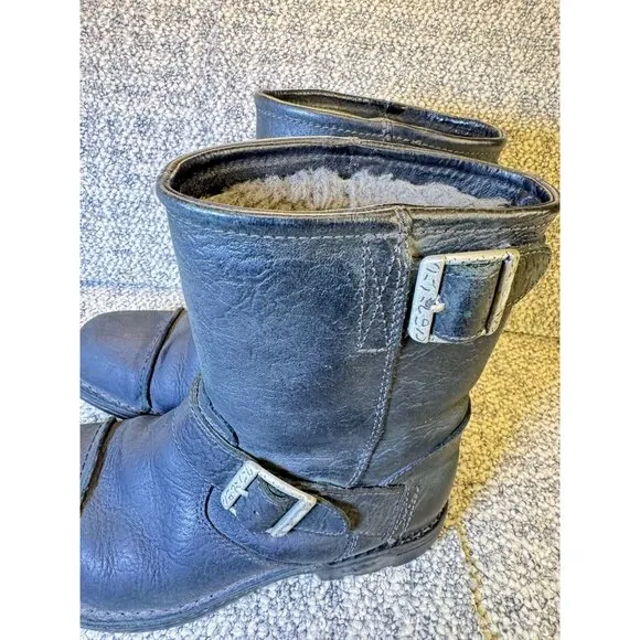 Vintage UGG Australia Black Leather Shearling-Lined Ankle Boots  Men's Size 7 Wi