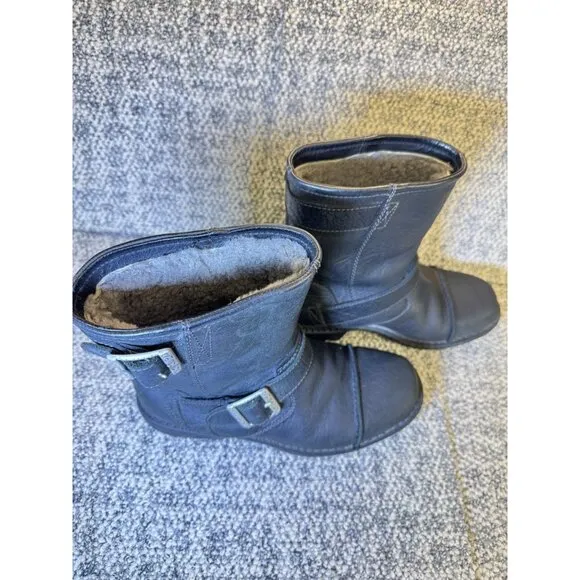 Vintage UGG Australia Black Leather Shearling-Lined Ankle Boots  Men's Size 7 Wi