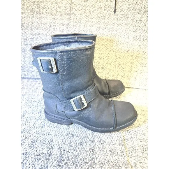 Vintage UGG Australia Black Leather Shearling-Lined Ankle Boots  Men's Size 7 Wi