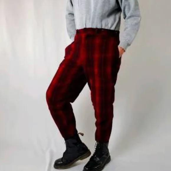 Vintage Woolrich Hunting Pants Buffalo Plaid Wool Antique Hunt Pant Red