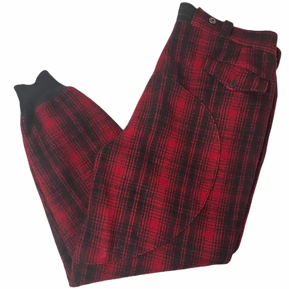 Vintage Woolrich Hunting Pants Buffalo Plaid Wool Antique Hunt Pant Red