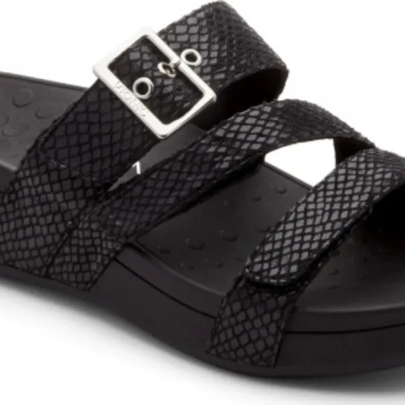 Vionic Black Lizard Rio Platform Slide Sandals