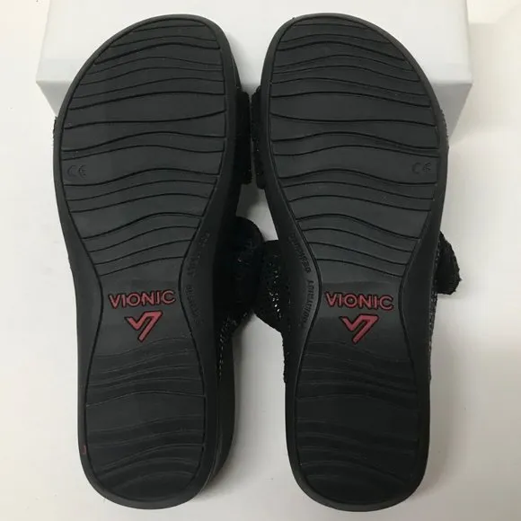 Vionic Black Lizard Rio Platform Slide Sandals
