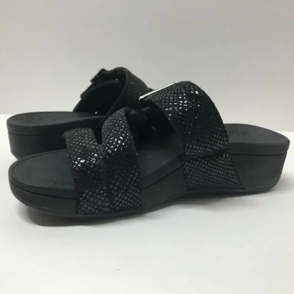 Vionic Black Lizard Rio Platform Slide Sandals
