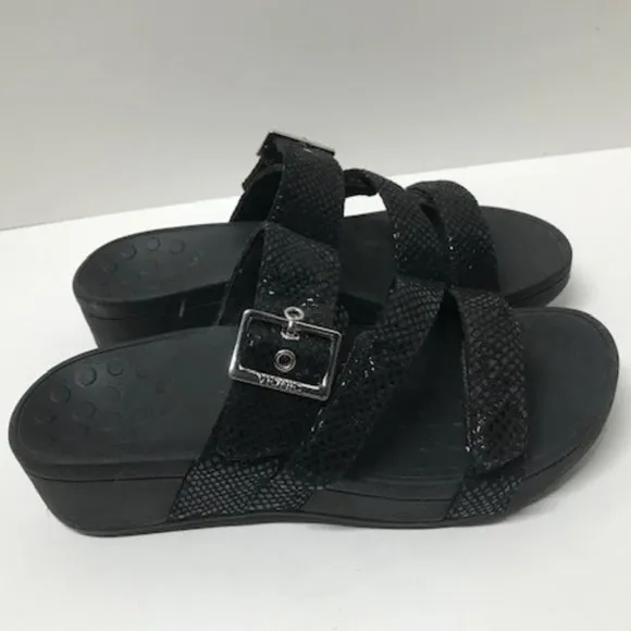 Vionic Black Lizard Rio Platform Slide Sandals