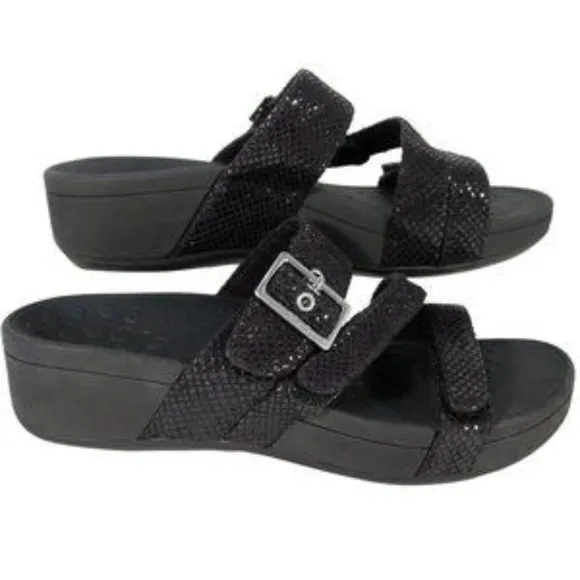 Vionic Black Lizard Rio Platform Slide Sandals