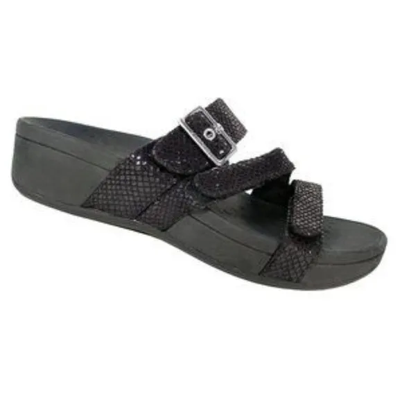 Vionic Black Lizard Rio Platform Slide Sandals