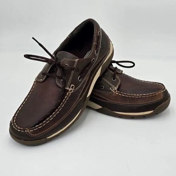 Vionic Boat Deck Shoe Brown Eddy Orthaheel Leather Loafers Slip On Men's 8.5