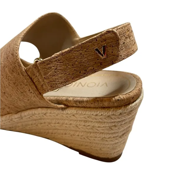 VIONIC Brooke Cork Fabric Rope Wedge Heel Rubber Soled Support Sandals - Sz 9.5