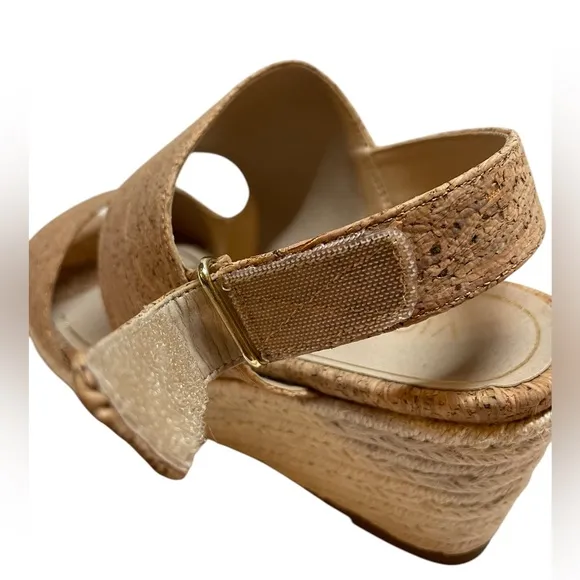 VIONIC Brooke Cork Fabric Rope Wedge Heel Rubber Soled Support Sandals - Sz 9.5