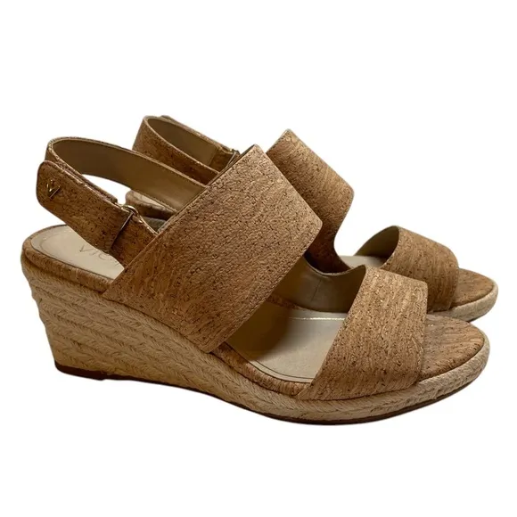 VIONIC Brooke Cork Fabric Rope Wedge Heel Rubber Soled Support Sandals - Sz 9.5