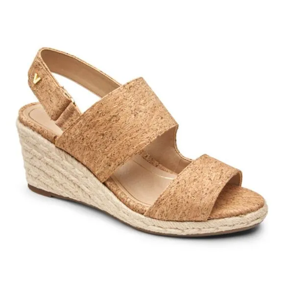 VIONIC Brooke Cork Fabric Rope Wedge Heel Rubber Soled Support Sandals - Sz 9.5