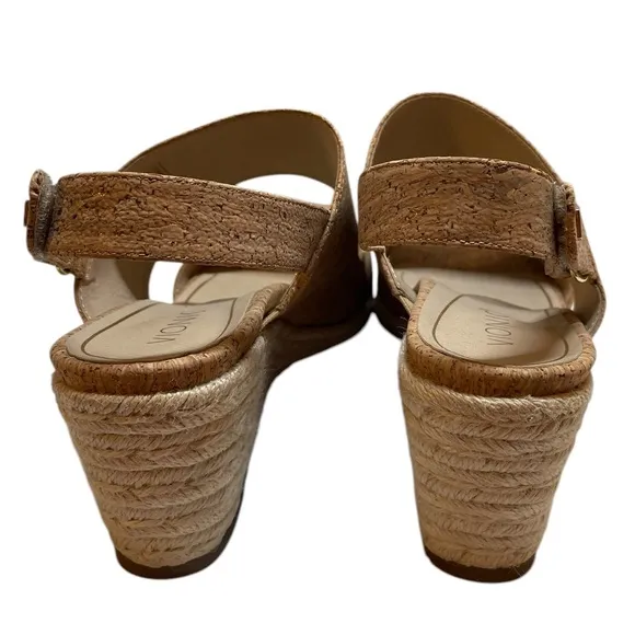 VIONIC Brooke Cork Fabric Rope Wedge Heel Rubber Soled Support Sandals - Sz 9.5