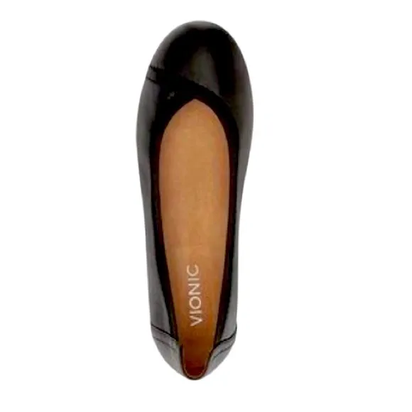 VIONIC CAROLL Black Leather Ballet Flats, Slip On, Closed Toe, Minimalist VIONIC