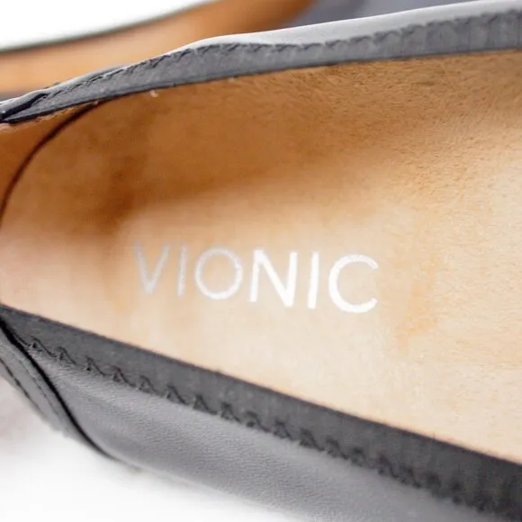 VIONIC CAROLL Black Leather Ballet Flats, Slip On, Closed Toe, Minimalist VIONIC