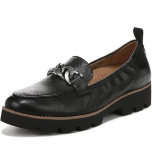 Vionic Charm Cynthia Lug‎ Sole Slip Black Loafers Leather Shoes Womens 6.5 New