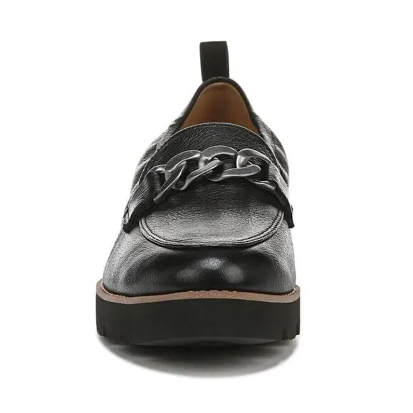 Vionic Charm Cynthia Lug‎ Sole Slip Black Loafers Leather Shoes Womens 6.5 New