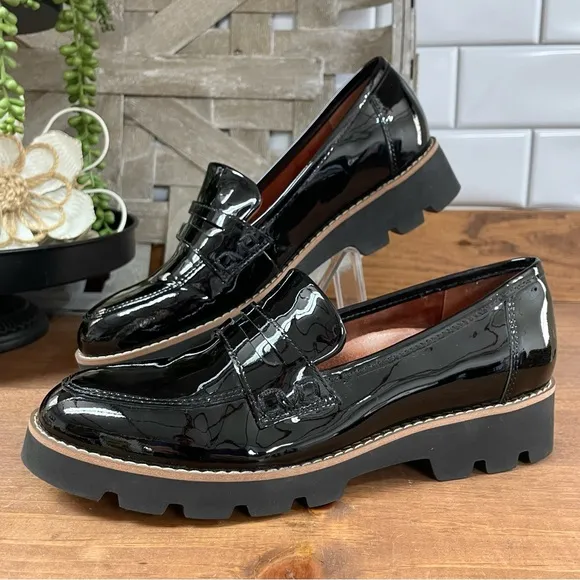 Vionic Cheryl Women's Lug Sole Patent Leather Penny Loafers Black Size 6