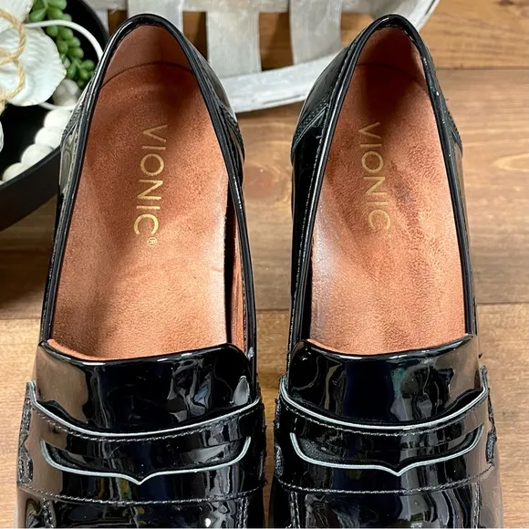 Vionic Cheryl Women's Lug Sole Patent Leather Penny Loafers Black Size 6
