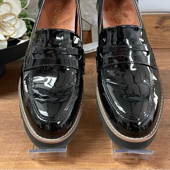 Vionic Cheryl Women's Lug Sole Patent Leather Penny Loafers Black Size 6