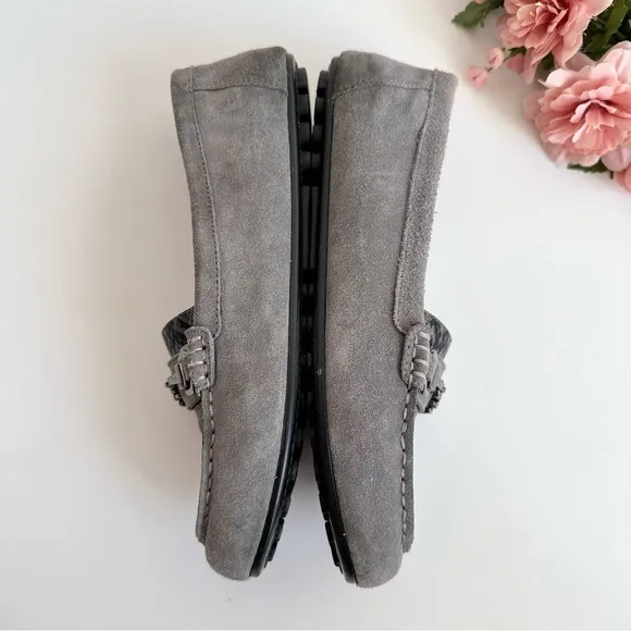 VIONIC DAYNA Grey Suede Leather Snakeskin Print Horsebit Loafers