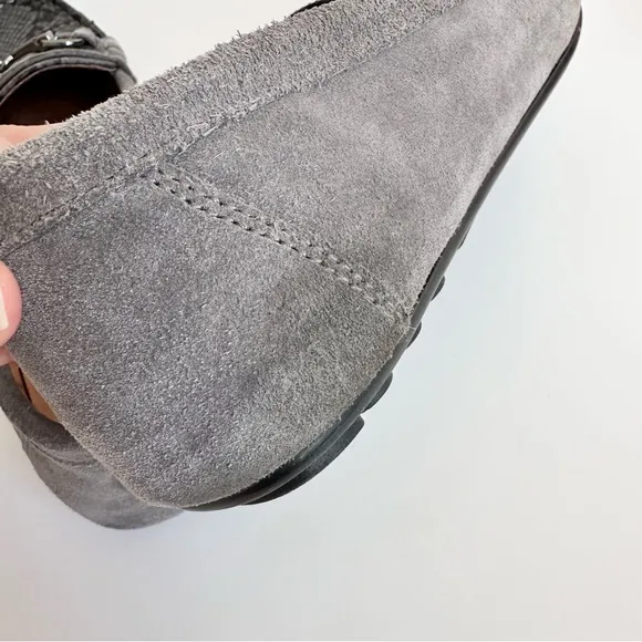 VIONIC DAYNA Grey Suede Leather Snakeskin Print Horsebit Loafers