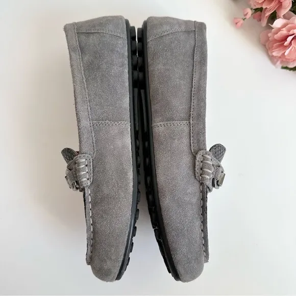 VIONIC DAYNA Grey Suede Leather Snakeskin Print Horsebit Loafers