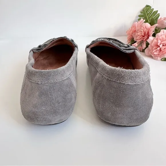 VIONIC DAYNA Grey Suede Leather Snakeskin Print Horsebit Loafers