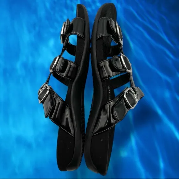 Vionic Glossy Black Patent MISA SLIDE SANDALS Size 9