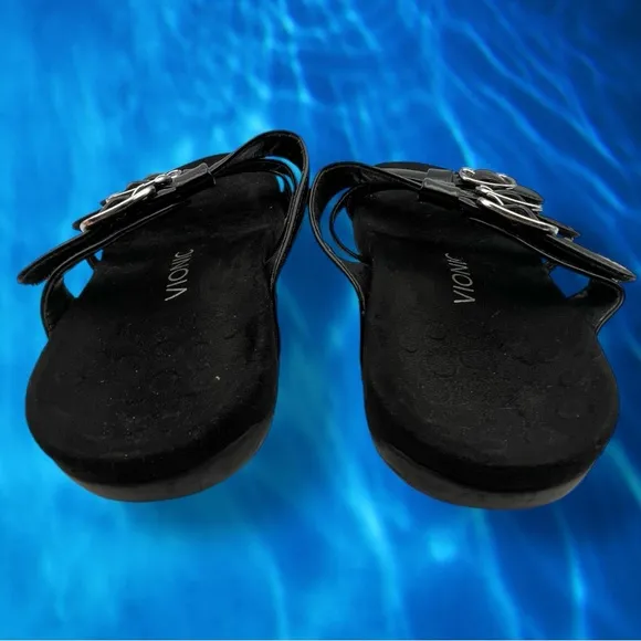 Vionic Glossy Black Patent MISA SLIDE SANDALS Size 9