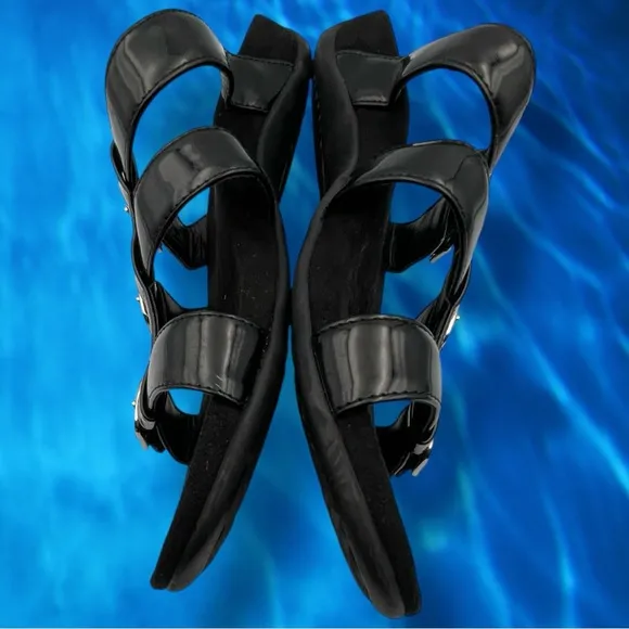 Vionic Glossy Black Patent MISA SLIDE SANDALS Size 9