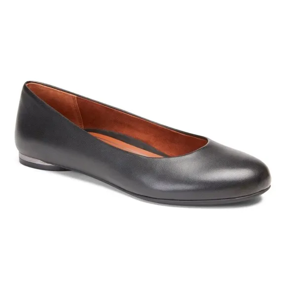 Vionic Hannah Black Napa Leather Ballet Flats