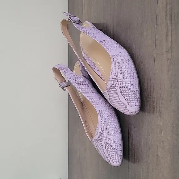 Vionic Jade Snakeskin Slingback Pointed Toe Flats - Pastel Lilac / Purple