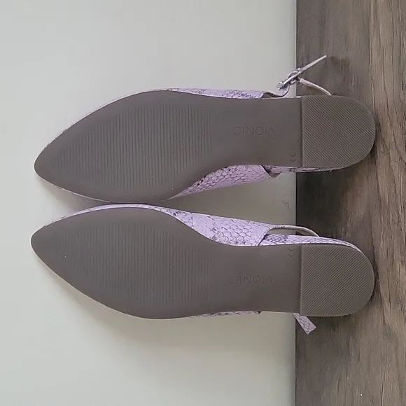 Vionic Jade Snakeskin Slingback Pointed Toe Flats - Pastel Lilac / Purple