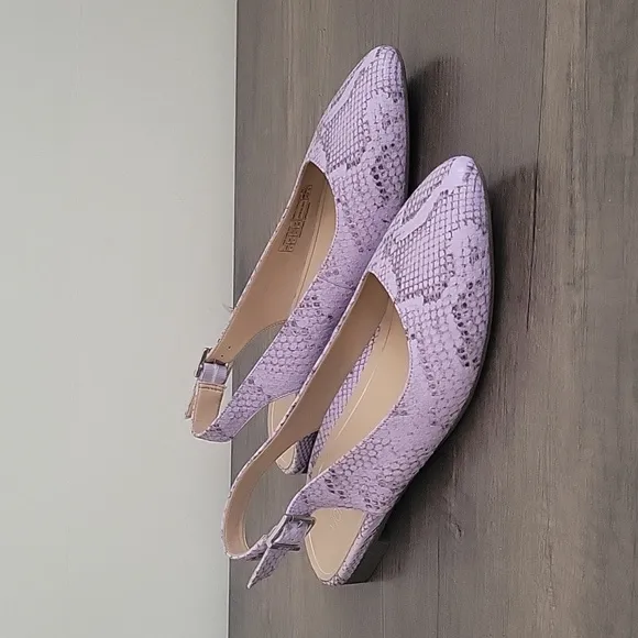 Vionic Jade Snakeskin Slingback Pointed Toe Flats - Pastel Lilac / Purple