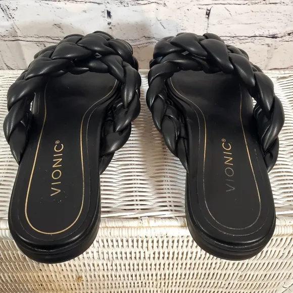 Vionic Kalina Women's Black Slide On Orthopedic Braided Sandals Sz 11 NWOB