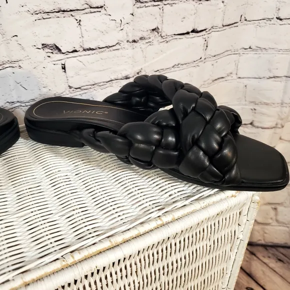 Vionic Kalina Women's Black Slide On Orthopedic Braided Sandals Sz 11 NWOB