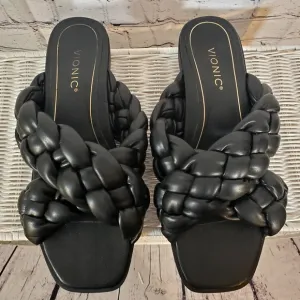 Vionic Kalina Women's Black Slide On Orthopedic Braided Sandals Sz 11 NWOB