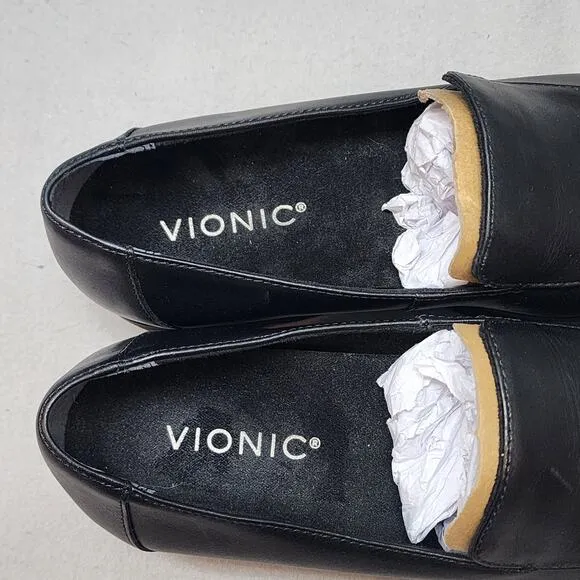 Vionic Kensley Black Leather Loafer Arch Support Womens 6 Wide NIB