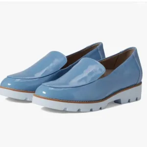 Vionic Kensley Lug-sole Loafers in Blue Shadow Crinkle Patent Leather 10