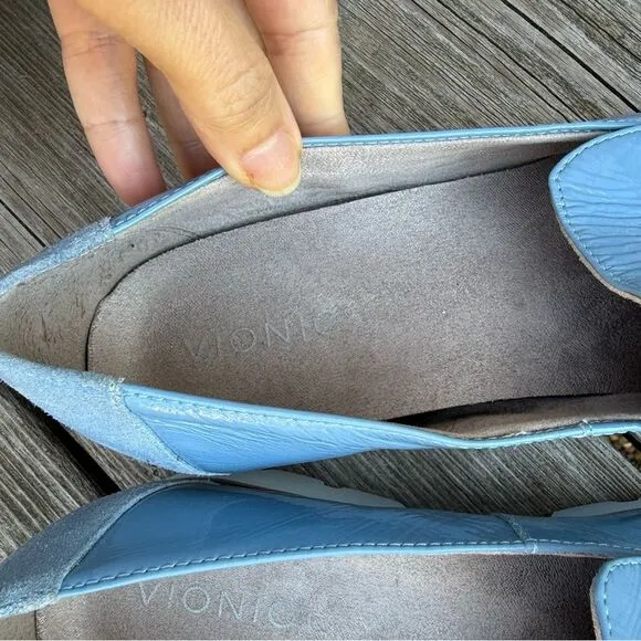 Vionic Kensley Lug-sole Loafers in Blue Shadow Crinkle Patent Leather 10