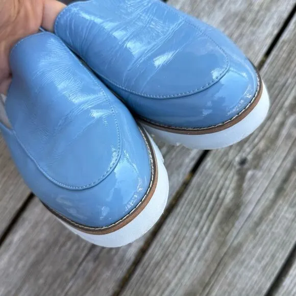 Vionic Kensley Lug-sole Loafers in Blue Shadow Crinkle Patent Leather 10