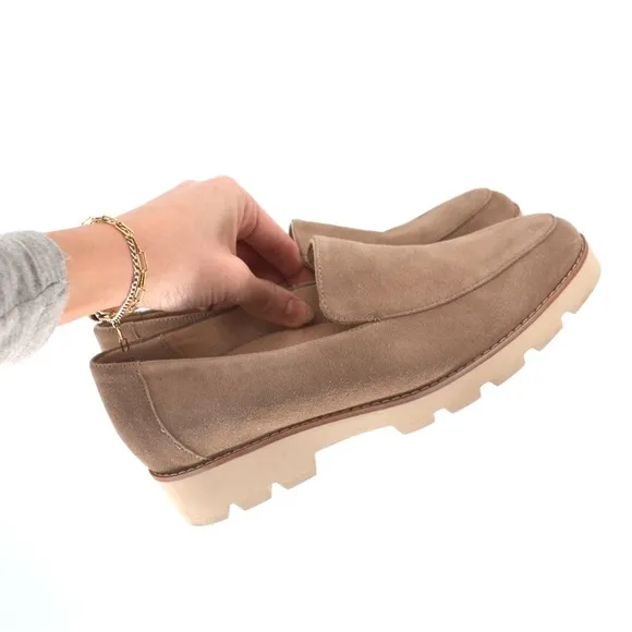Vionic Kensley Slip On Loafers Shoes Taupe Tan Suede Platform Lug Sole Women's 7
